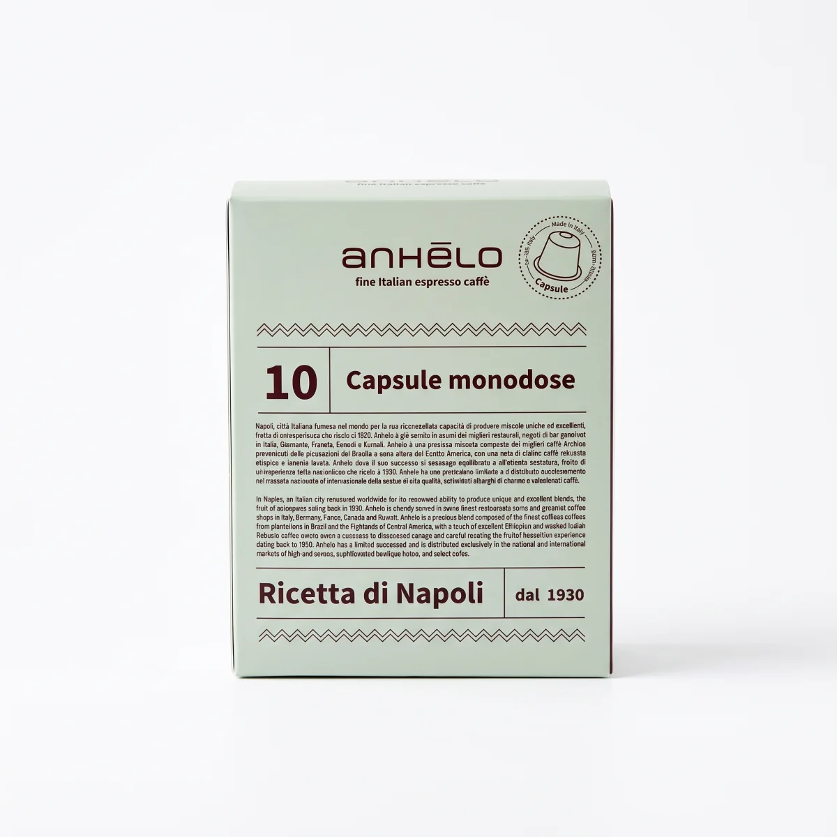 Anhelo single-serve capsules pack of 10, front view