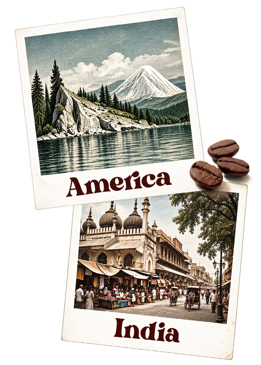 Illustration of the origins of the Anhelo blend: Central America and India