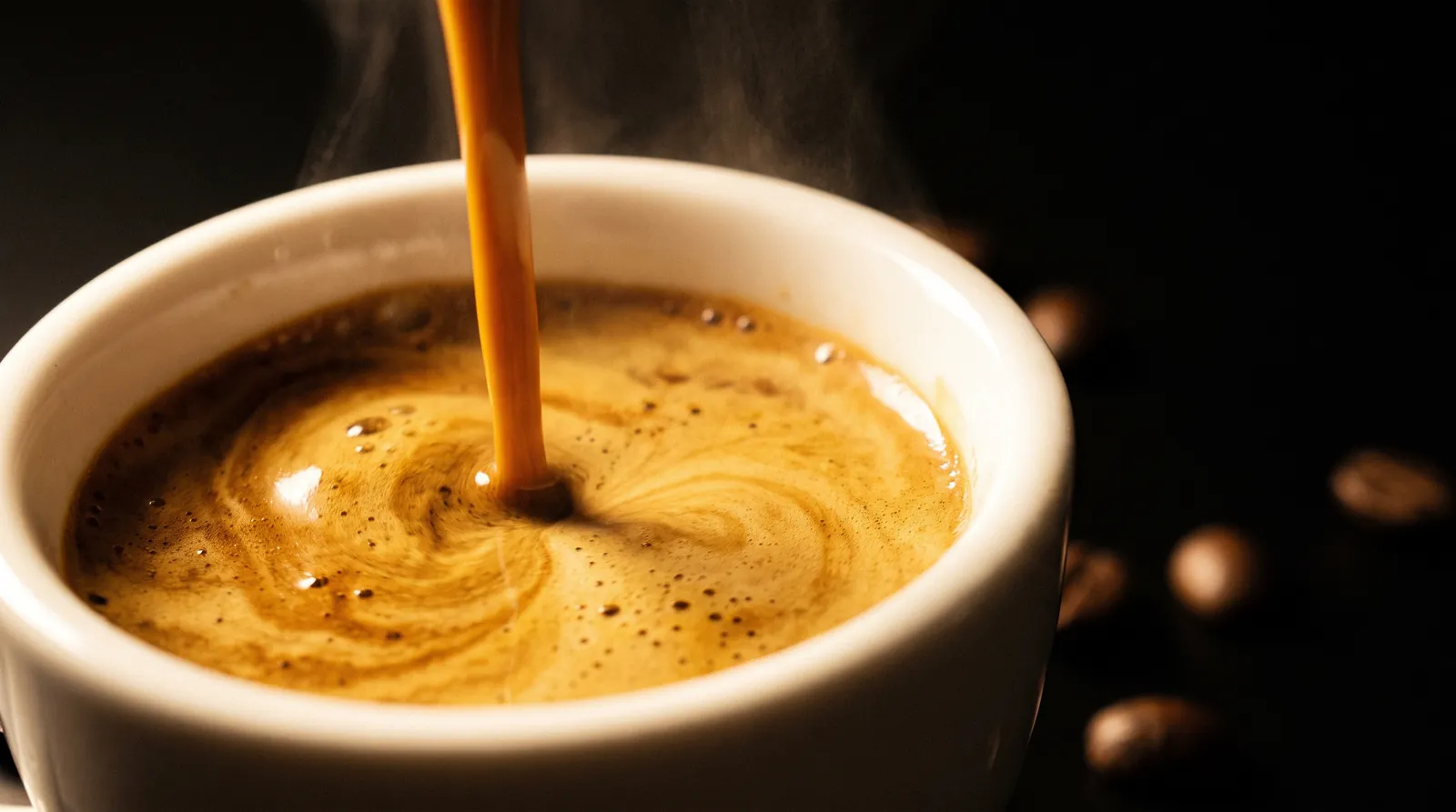 Espresso pouring into the cup with golden crema