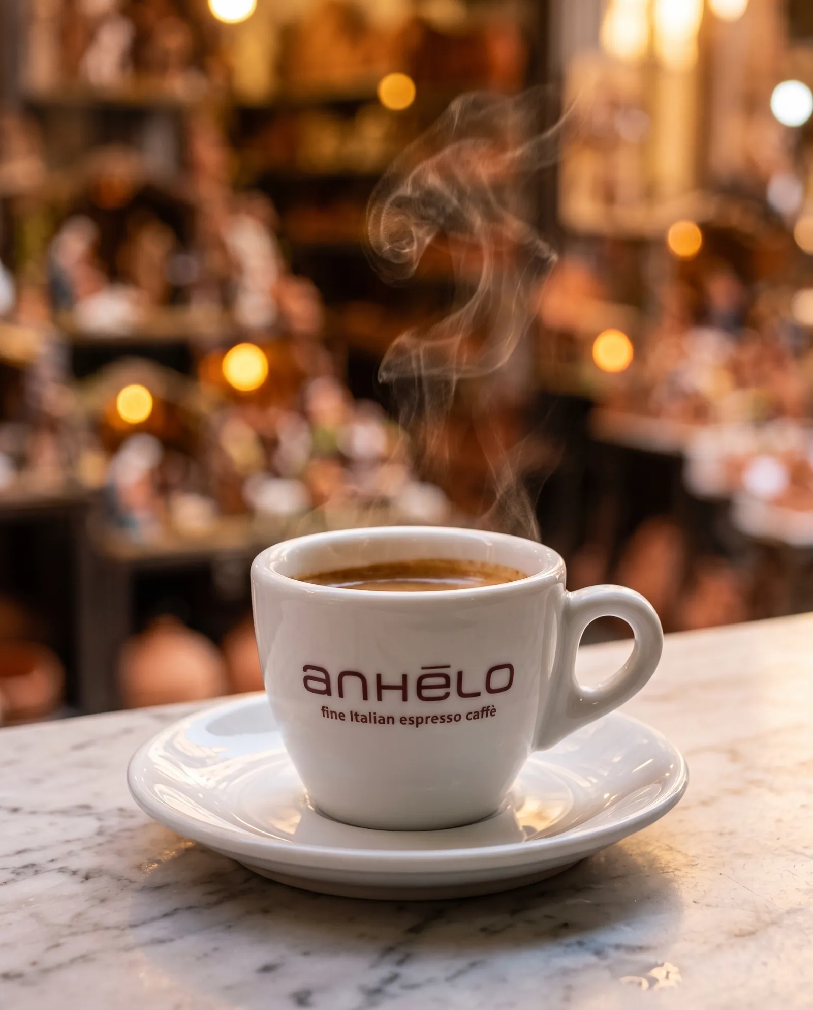 Anhelo cup on a marble table in a café in Naples